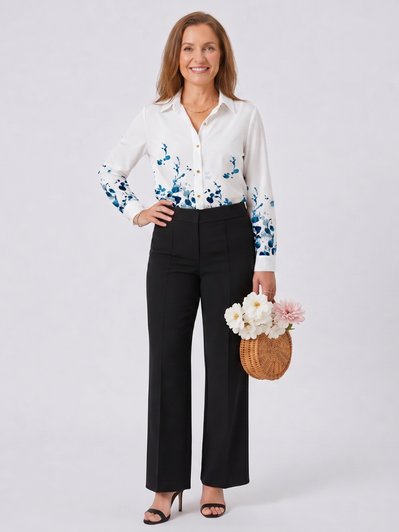 Floral Hem Long Sleeve Button Front Shirt