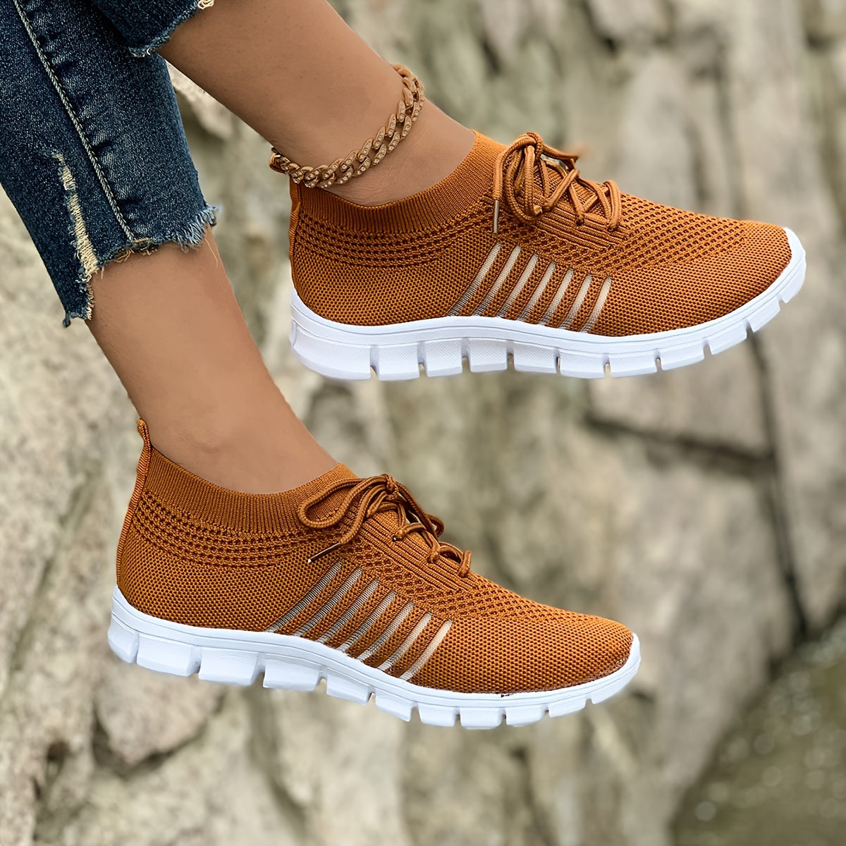 Knit Mesh Lace Up Low Top Sneakers