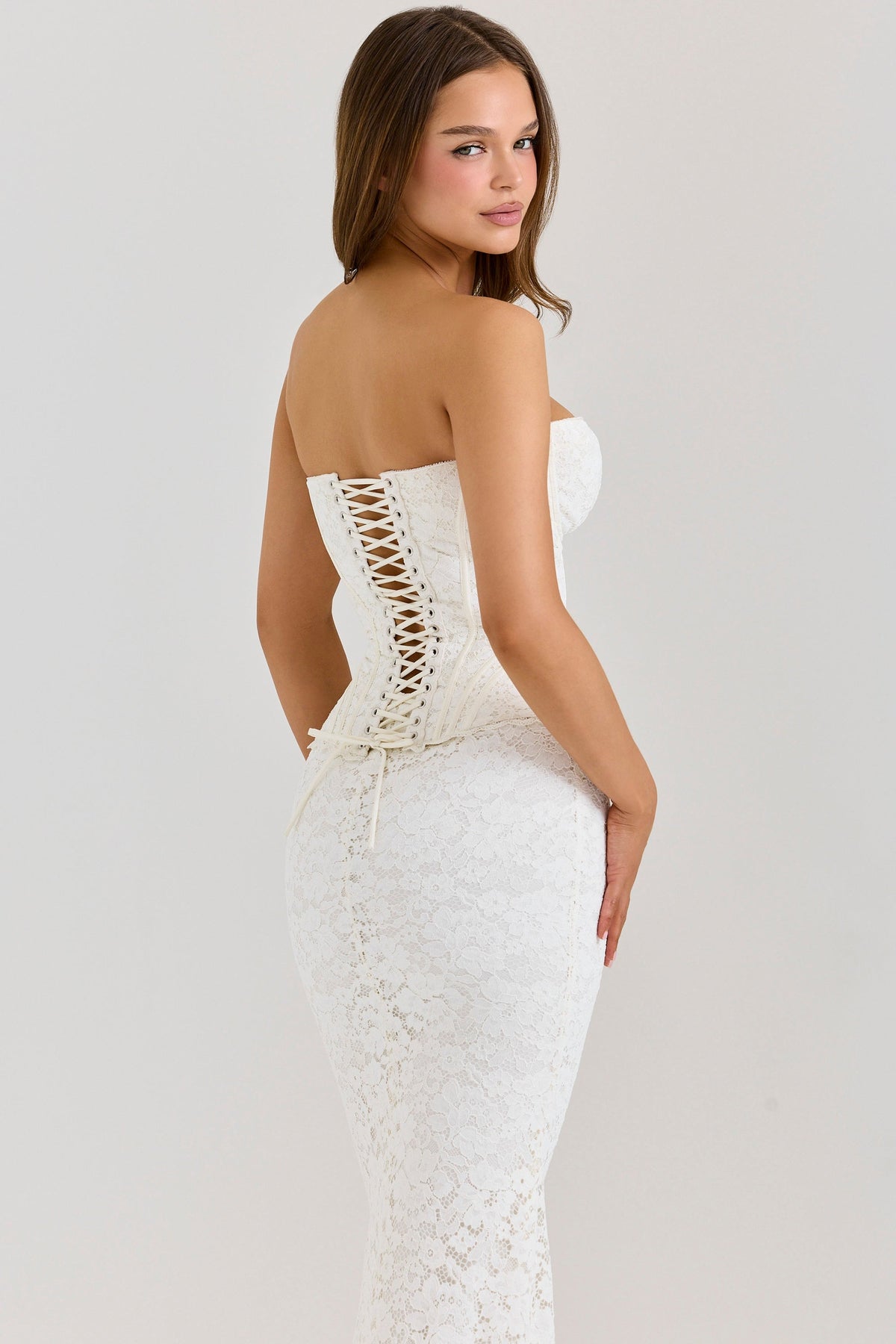 Lace Strapless Sweetheart Corset Bodice Mermaid Maxi Dress 6
