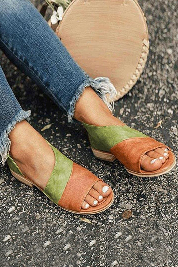 Peep Toe Stacked Flat Sandals