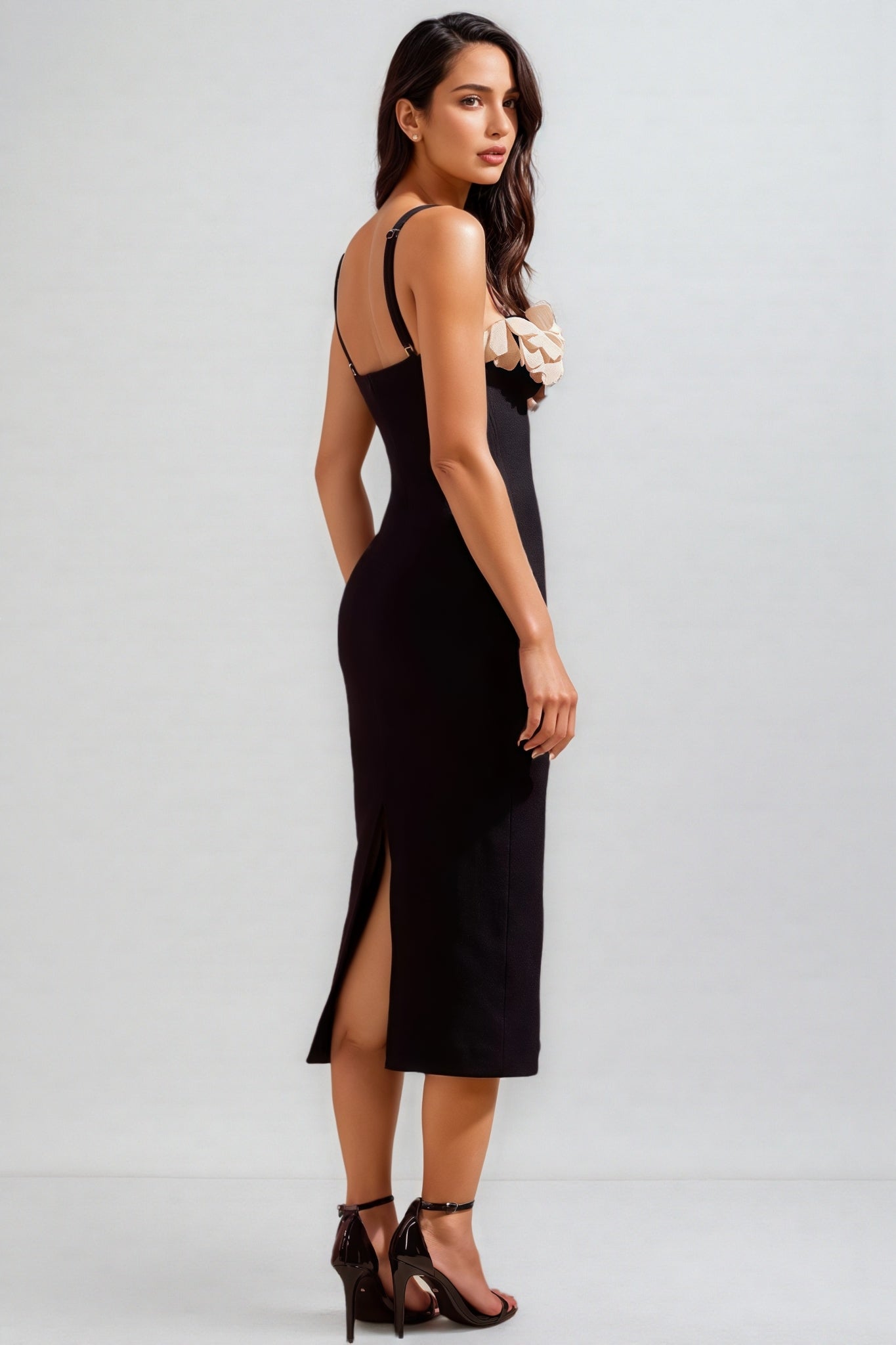 Zoratd Black Strapless Lace Bandage Midi Dress - View 2