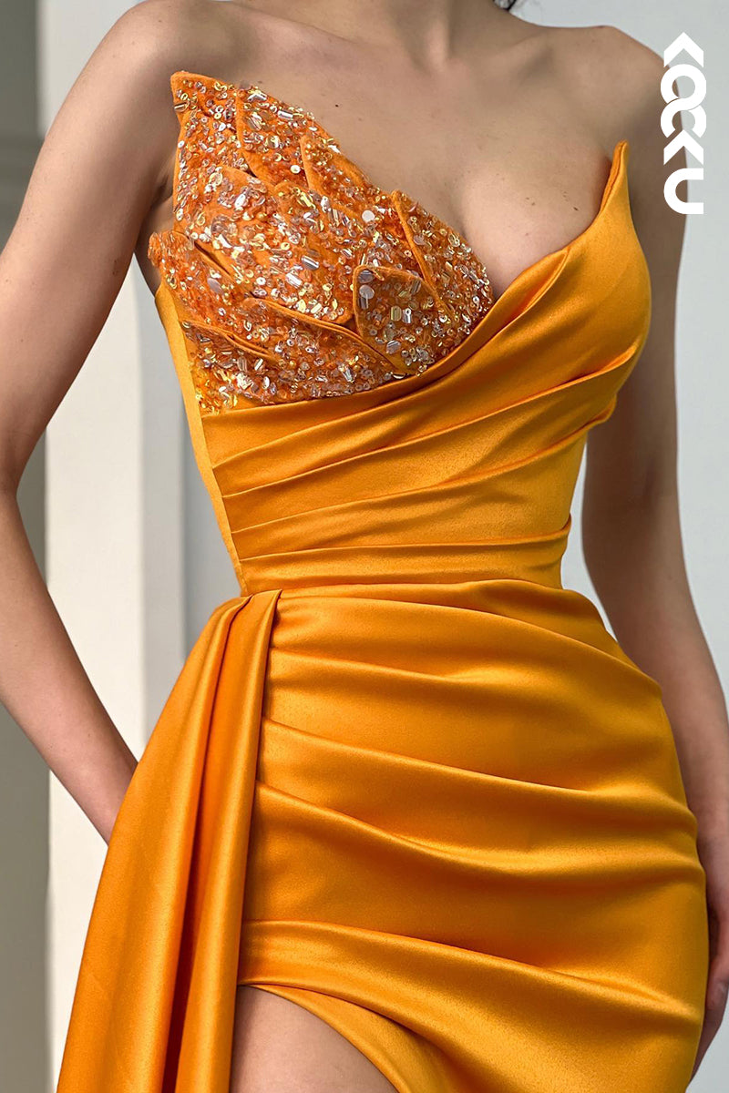 L2567 - Gorgeous & Charming V-neck Sleevless Sheath Side Slit Evening Party Prom Dress
