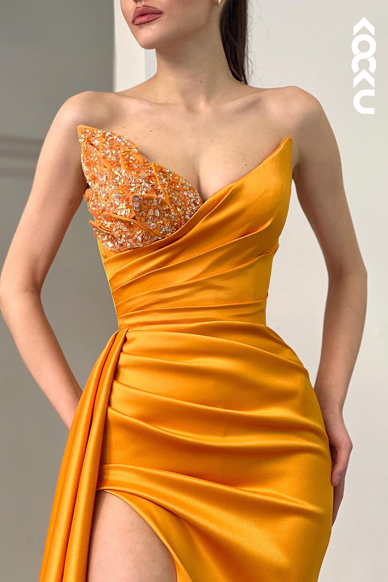 L2567 - Gorgeous & Charming V-neck Sleevless Sheath Side Slit Evening Party Prom Dress