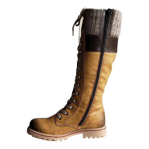 Women Winter Lace Up Knitted High Boots
