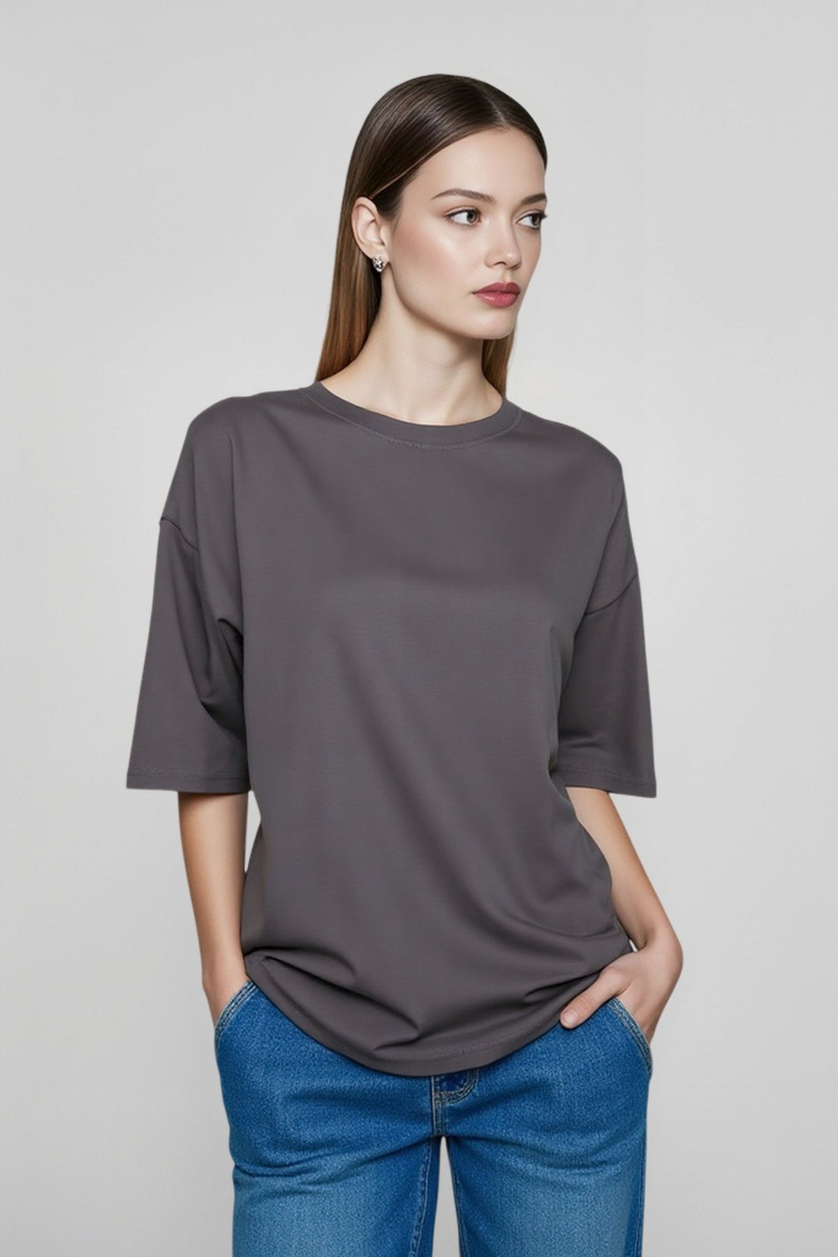 Crew Neck Drop Shoulder Half Sleeve Oversized T-Shirt 5