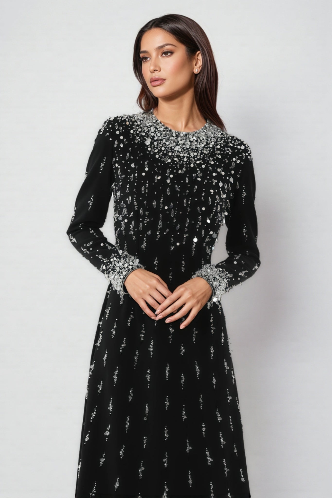 Jarety Long Sleeve Beaded Maxi Dress - View 2