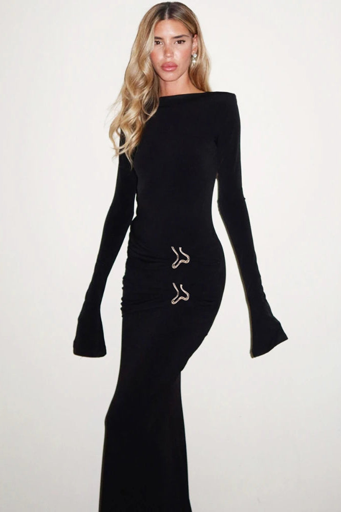 Timeless Flared Full Sleeve Pleated Maxi Dress