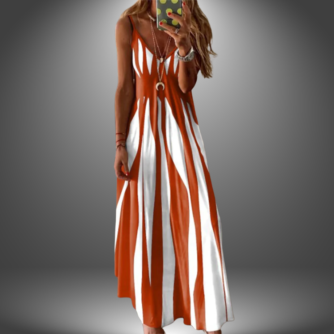 Striped V-Neck Spaghetti Strap Maxi Dress