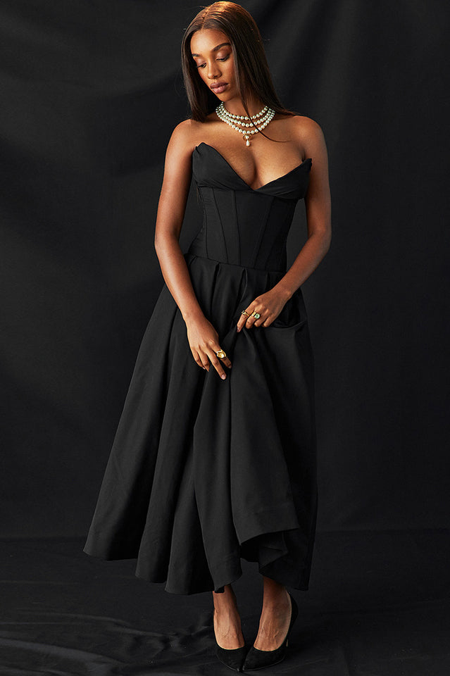 Black Lady Strapless Midi Dress