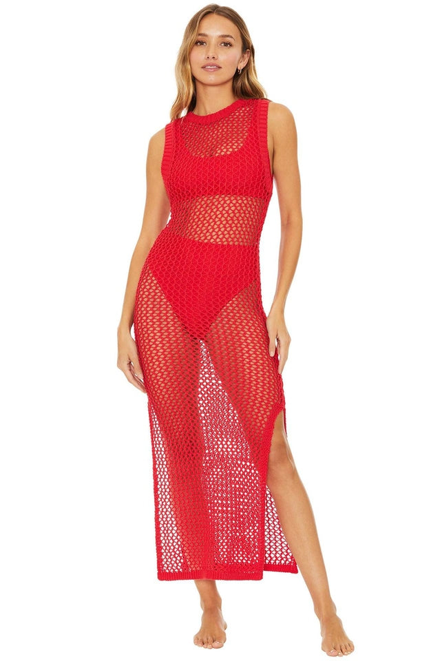 Crochet Knit Sleeveless High Neck Maxi Dress 15