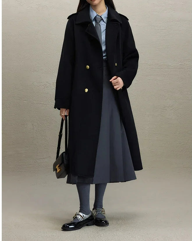 Wool Look Epaulette Shoulder Button Back Tab Longline Coat 2