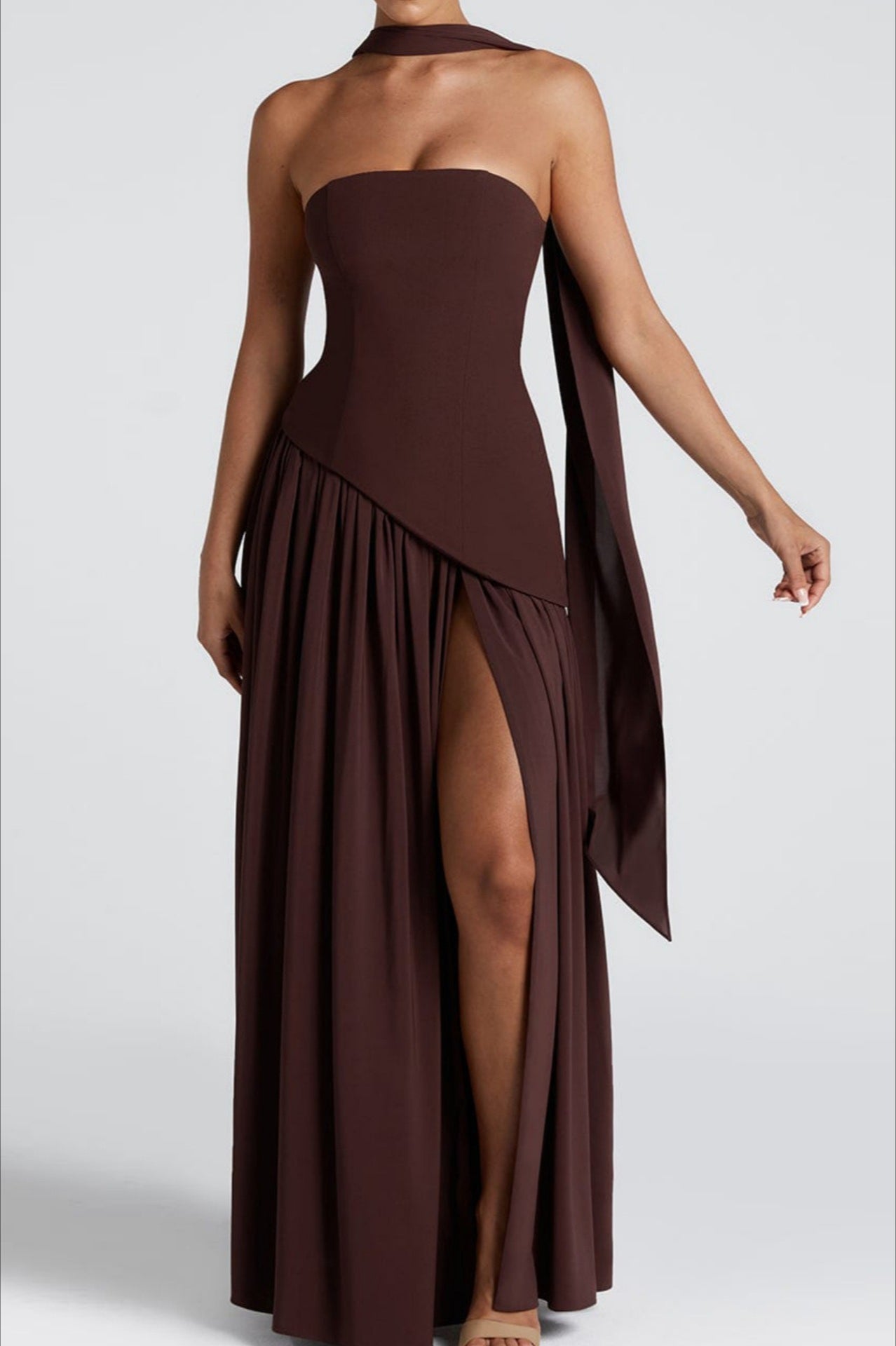Colorblock Halter Neck High Split Maxi Dress