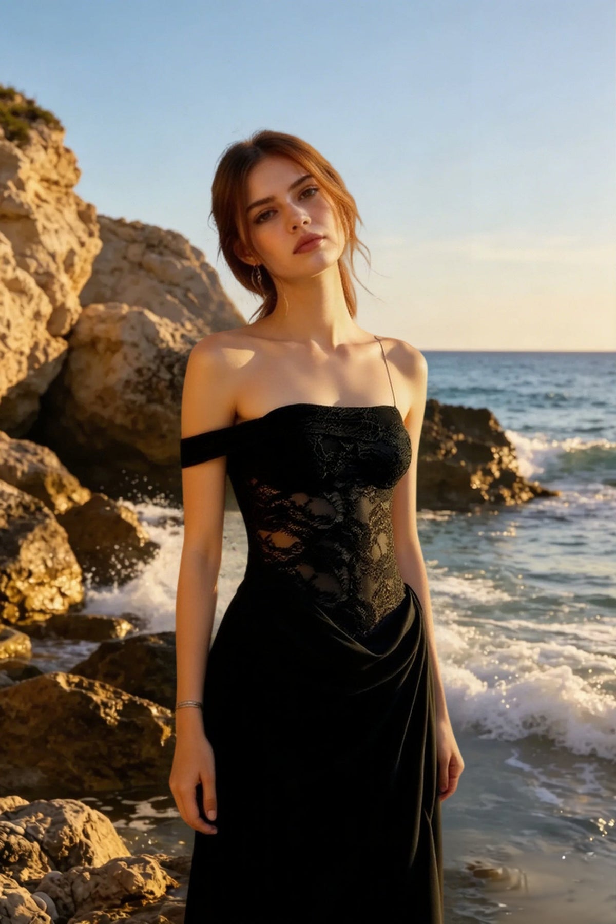 Sleeveless V-Neck Sheer Lace Waist Panel Maxi Dress 3