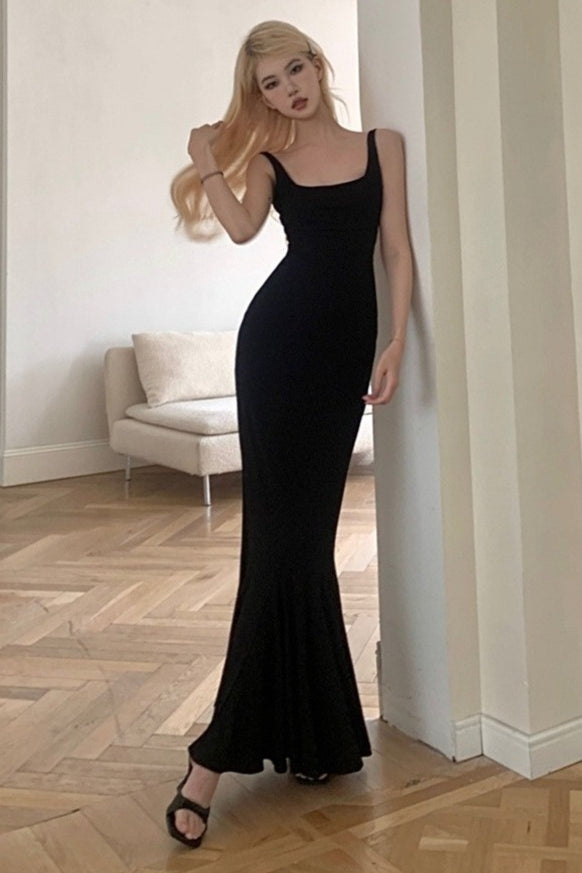 Backless Spaghetti Strap Ruffle Fishtail Mermaid Maxi Dress