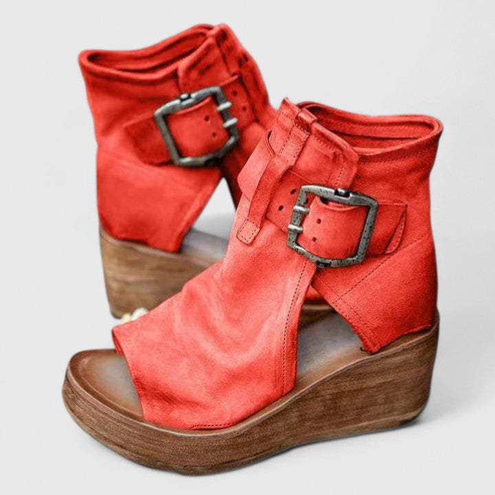 Open Toe Buckle Platform Wedge Sandals