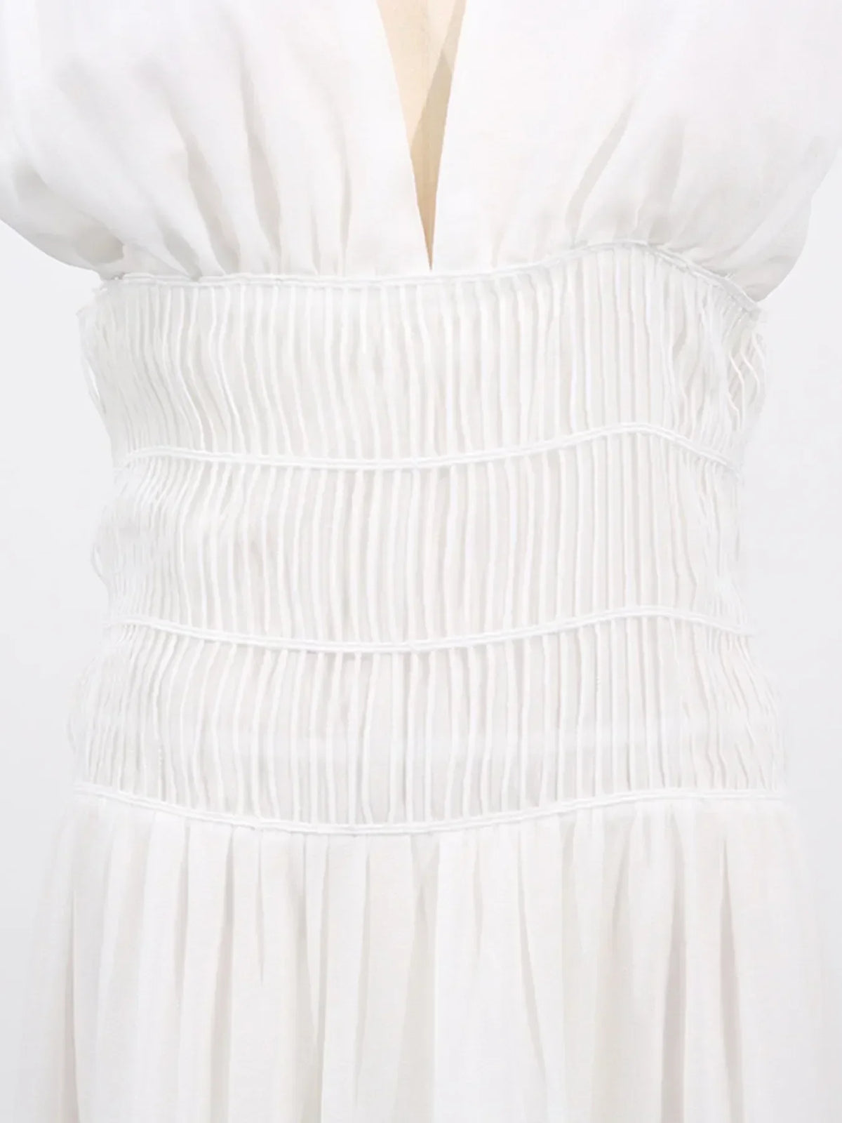 Deep V-Neck Sleeveless Smocked Waist Ladder Trim Tiered Maxi Dress 8