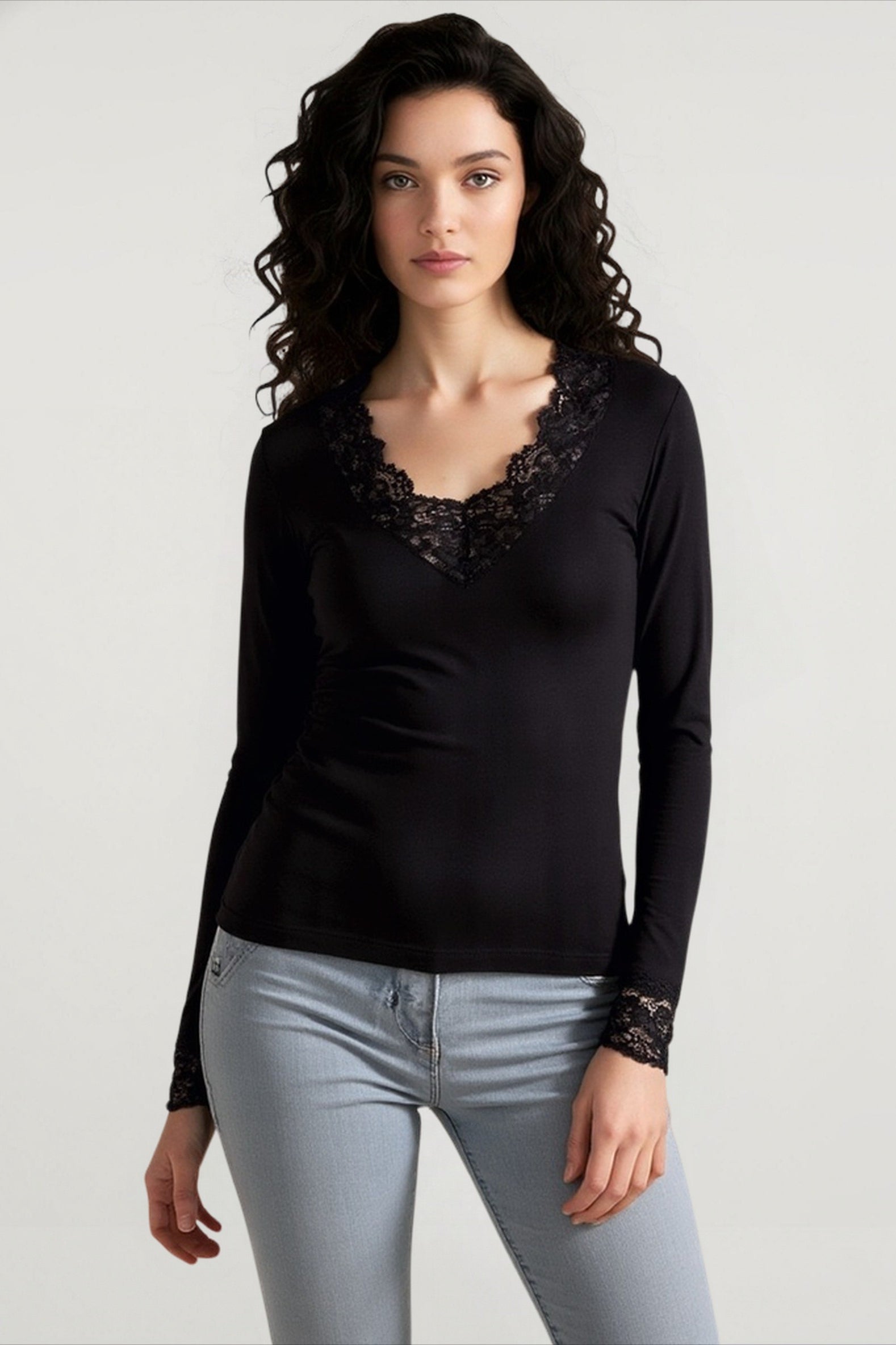 Vintage Washed Patchwork Lace Long Sleeve Top