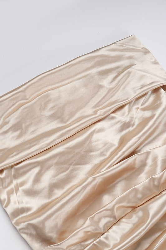 Satin Off Shoulder Slit Silk Dress - View 3