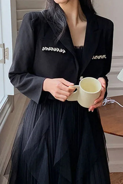 Crystal Decor Notched Cropped Blazer