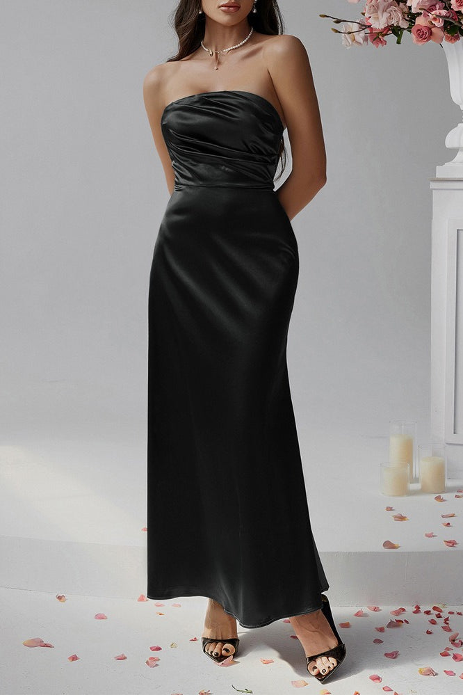 Satin Strapless Ruched Bustier Mermaid Formal Gown