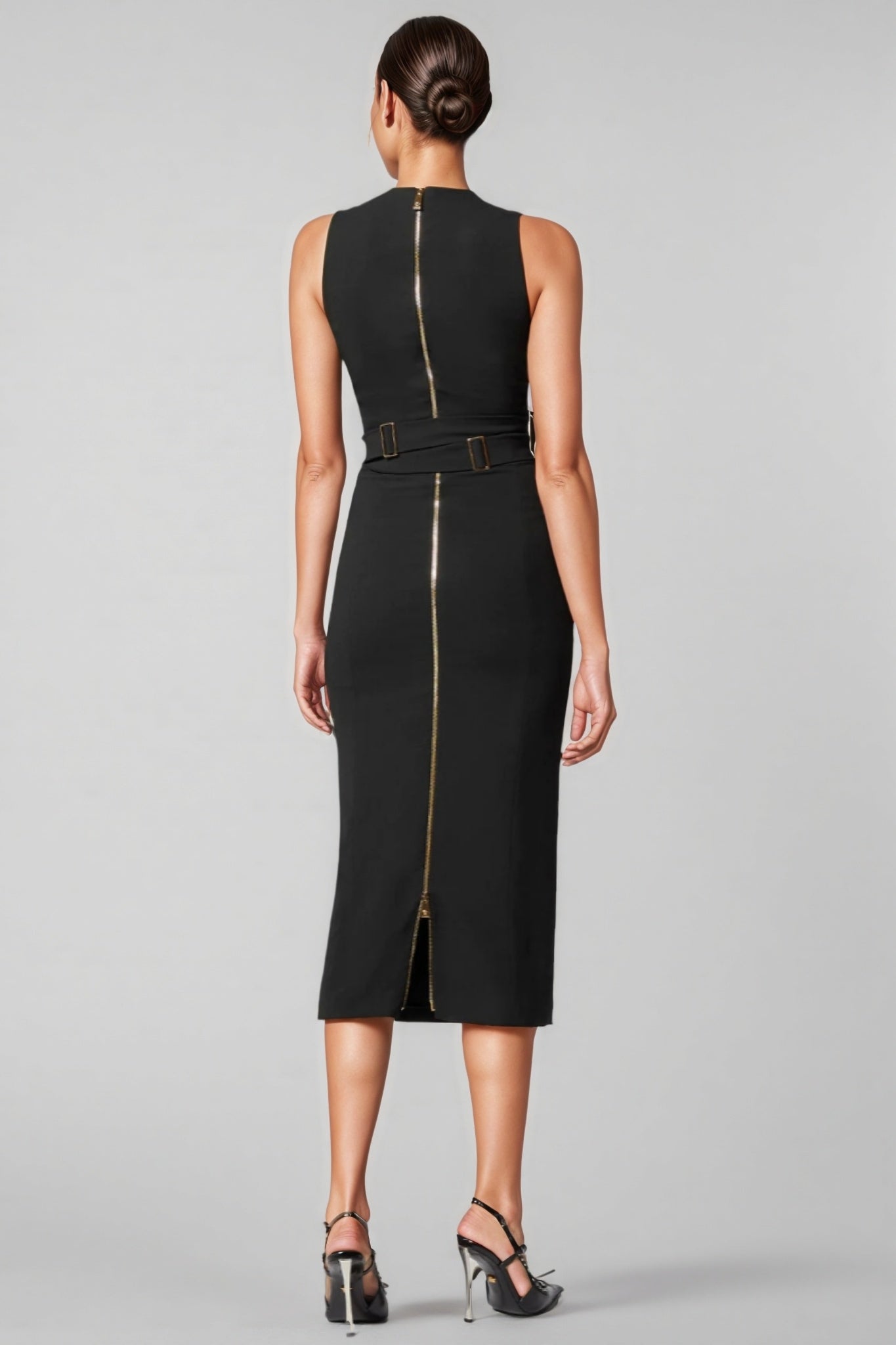 Noric Black V-Neck Bandage Midi Dress - View 3