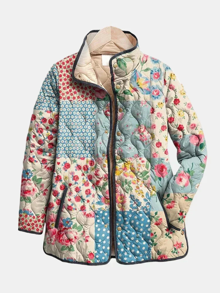 Floral Patchwork Quilted Stand Collar Jacket