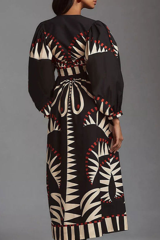 Retro Floral Long Sleeve Boho Dress