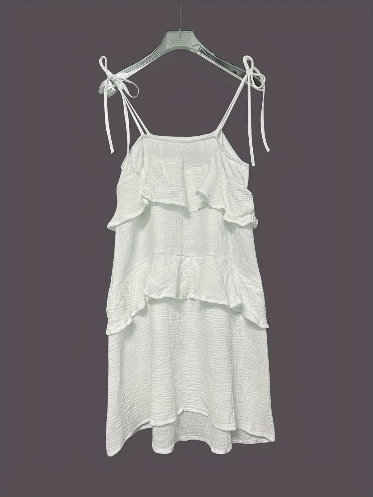 Gauze Tie Shoulder Cami Tiered Ruffle Mini Dress 4