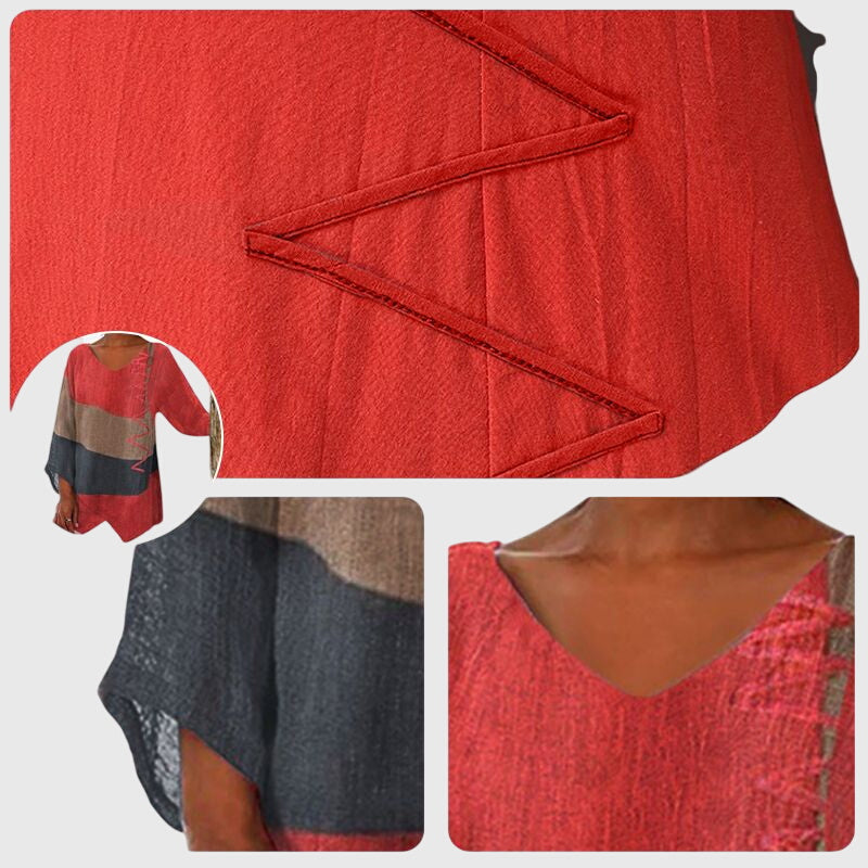 Colorblock V-Neck Long Sleeve Asymmetric Tunic Top
