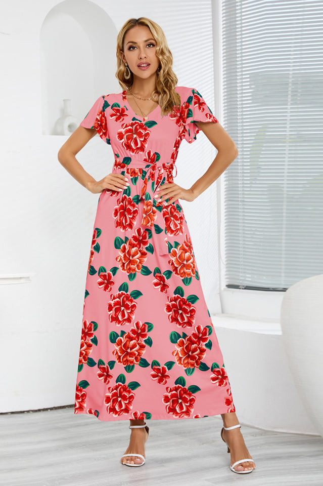 V-Neck Vacation A-line Midi Dress