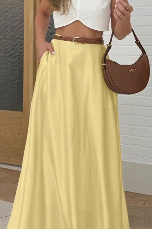 High Waist Satin Flared A-Line Swing Maxi Skirt 3