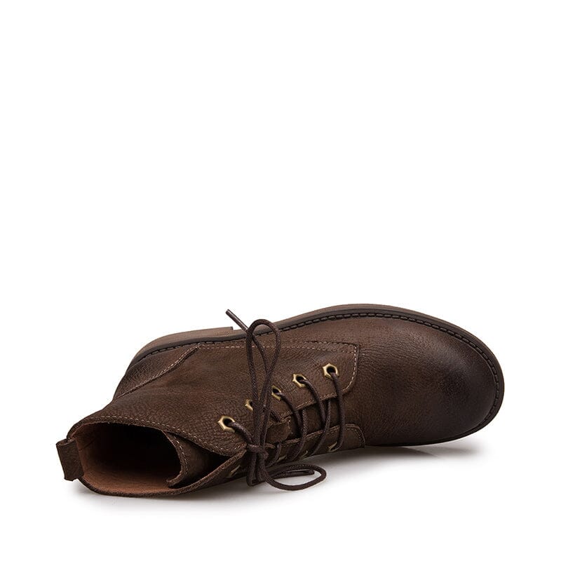 Full Grain Leather Combat Boots Designer Retro Chunky Boots Coffee/Black