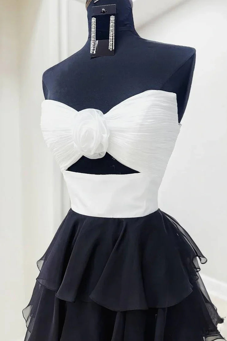 Cute Royal Blue A-Line Strapless Long Tiered Prom Dress with Slit