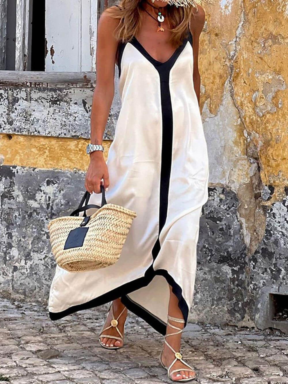 Lavechic Colorblock Suspender Midi Dress White