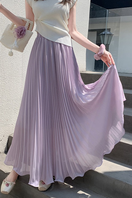 Chiffon Pleated Flowing Maxi Skirt