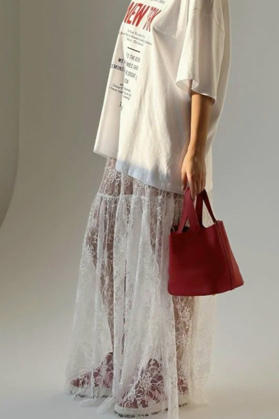 Jacquard Lace High Waist Maxi Skirt