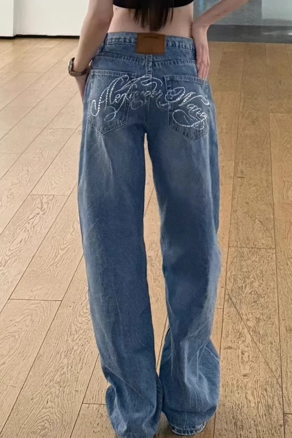 Vintage Washed Wide-Leg Denim Jeans