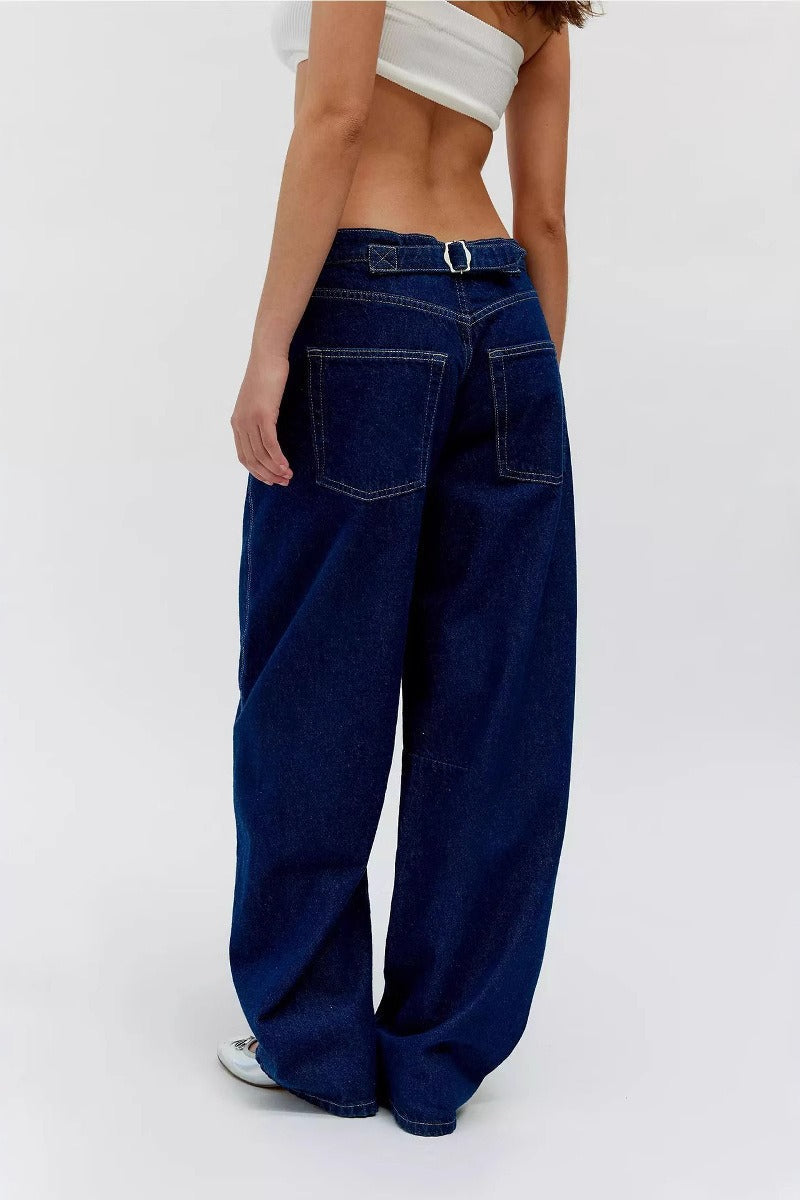 Low-Rise Vintage Washed Wide-Leg Denim Jeans