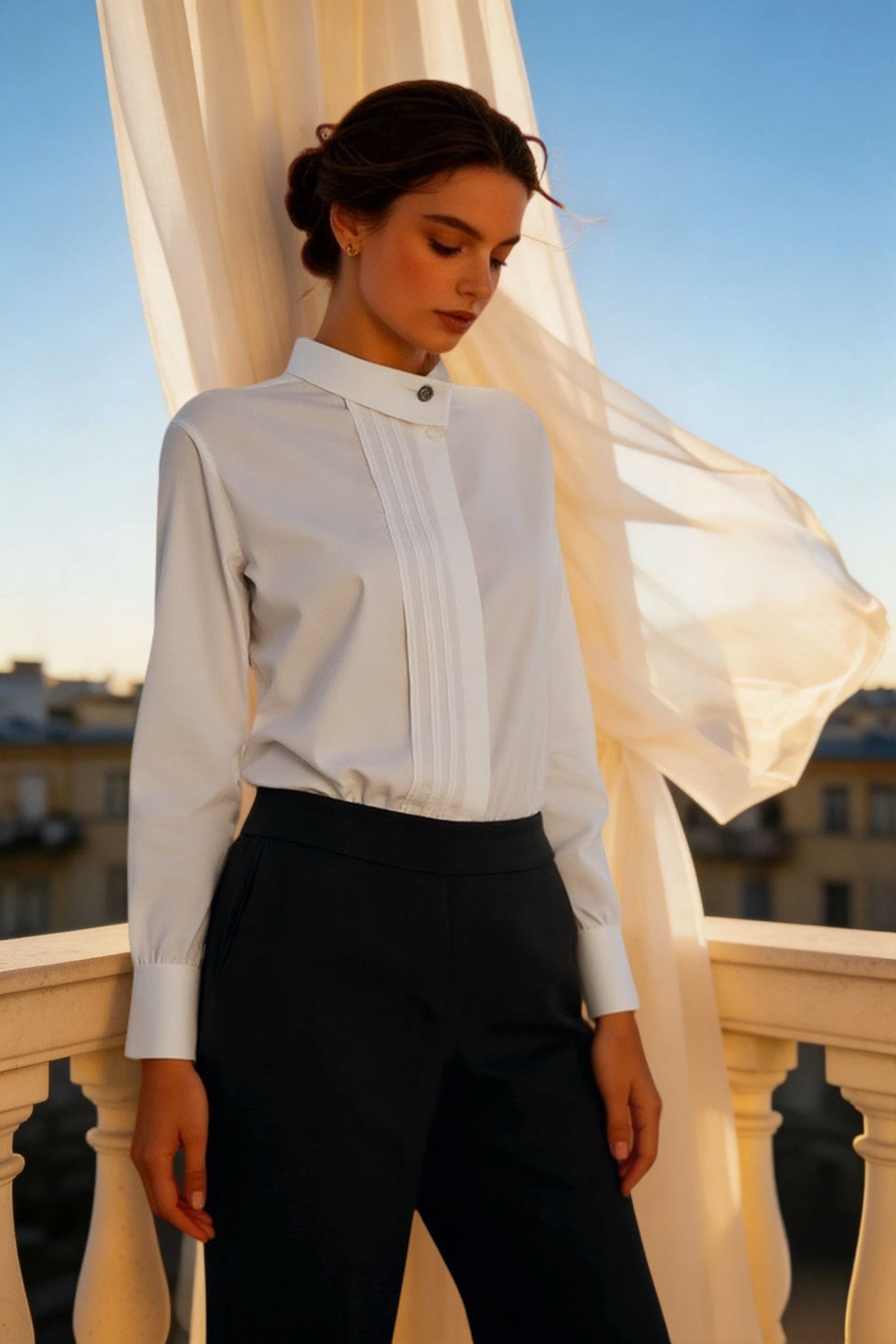 French Linen Unique Collar Blouse