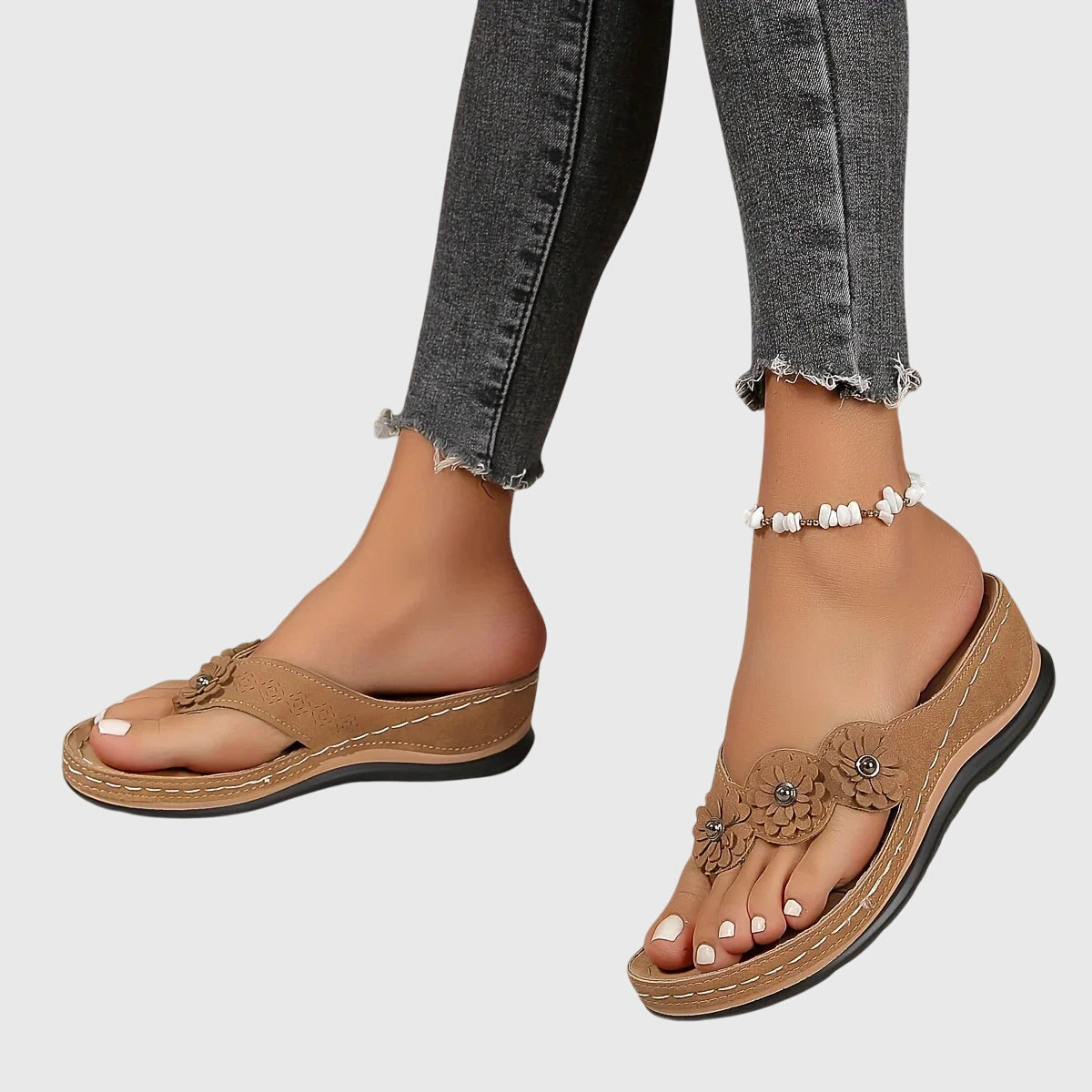 Floral Thong Wedge Flip Flop Sandals