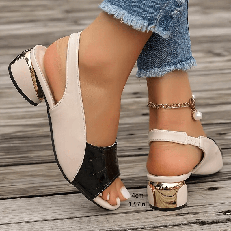 Open Toe Slingback Croc Embossed Block Heel Sandals
