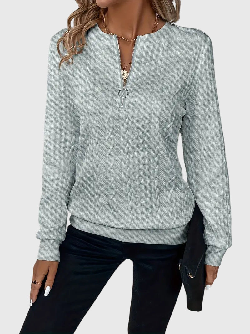 Quarter Zip Cable Knit Long Sleeve Sweatshirt