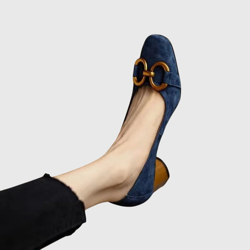 Square Toe Buckle Block Heel Pumps