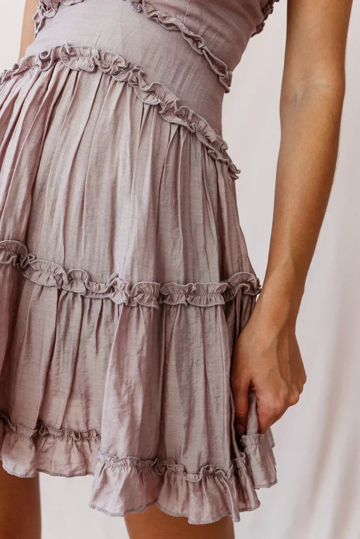 Ruffle Trim Plunge Cami Strap Low Back Tiered Mini Dress 4