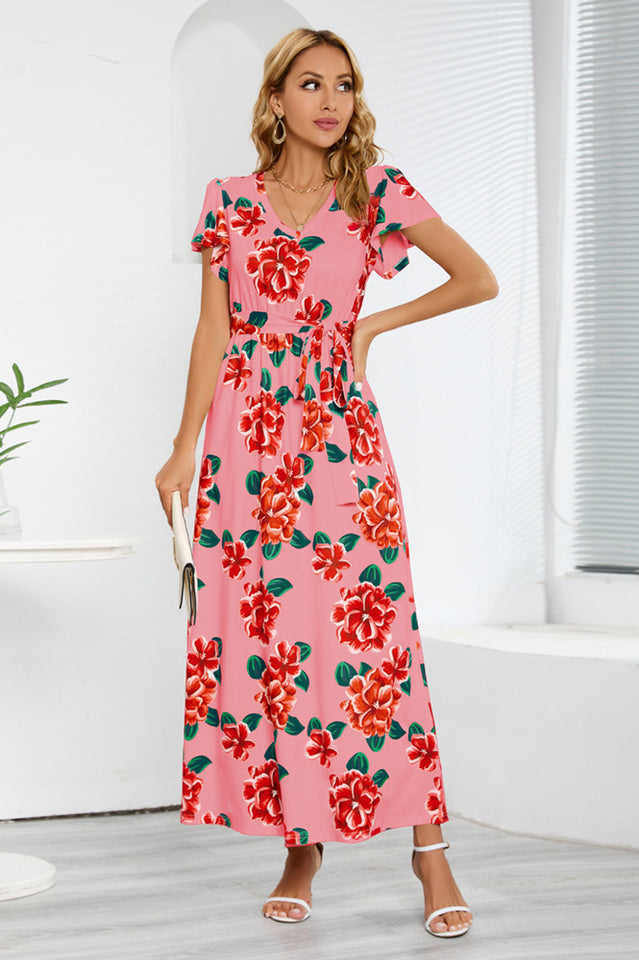 V-Neck Vacation A-line Midi Dress