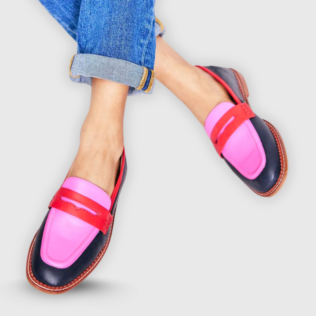 Contrast Penny Strap Round Toe Loafers