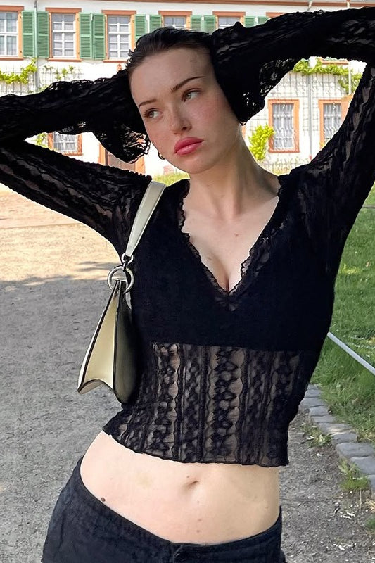 Deep V-Neck Lace Crop Top