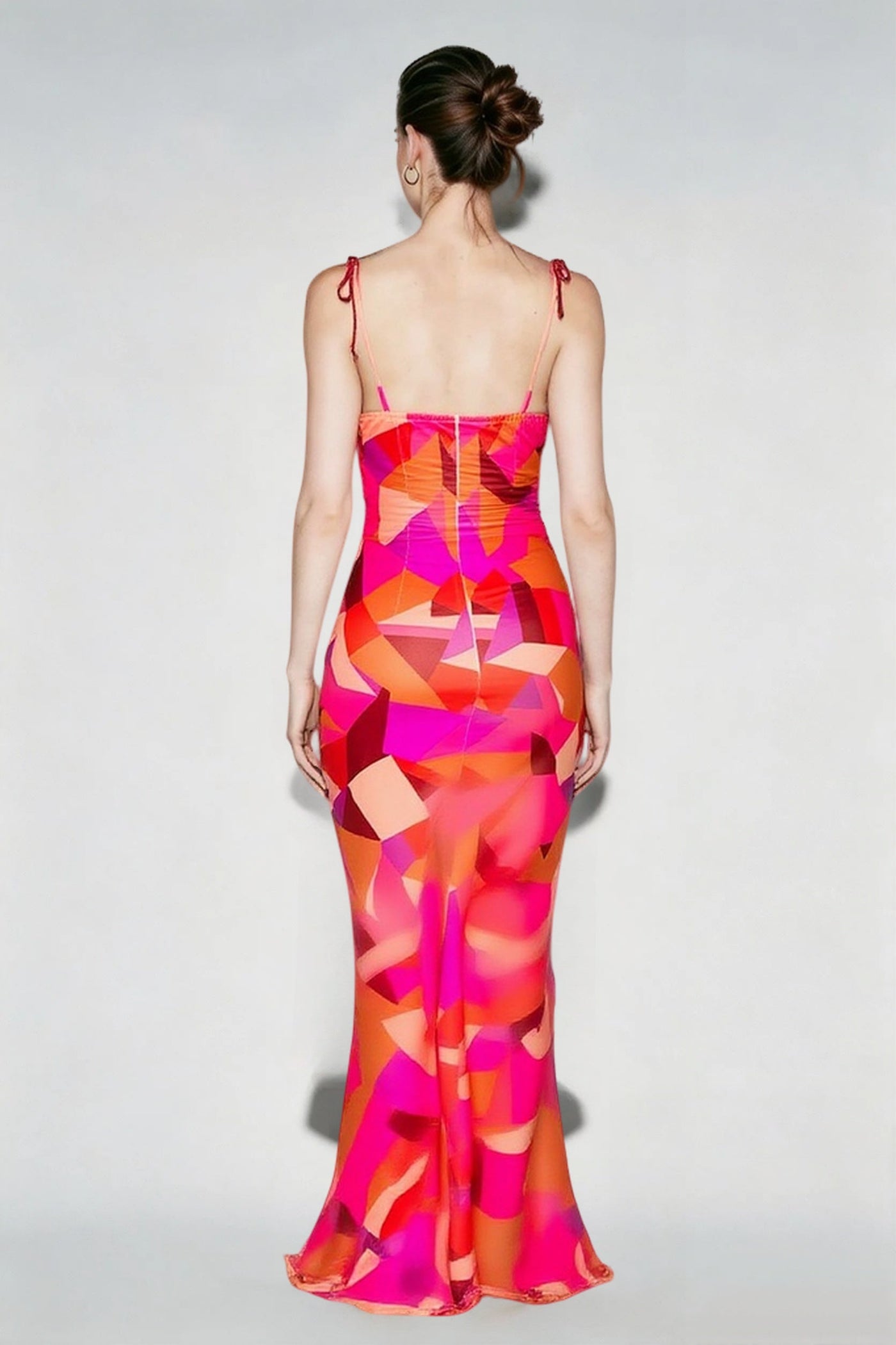 Floral Ruched Backless Tie Cami Mermaid Maxi Bodycon Dress
