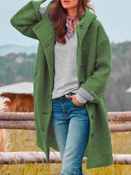 Hooded Button Front Longline Coat