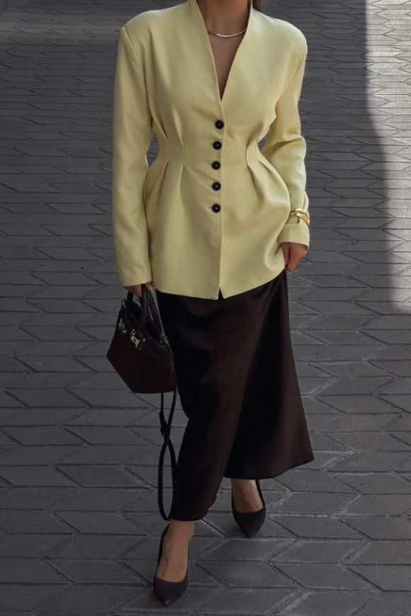 Single-Breasted V-Neck Waist Defined Blazer